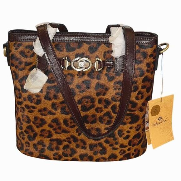 Patricia Nash Womens Lundy NS Leopard Haircalf Collection Tote Bag Tobacco NWT